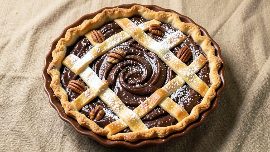 Angus Barn Chocolate Chess Pie Recipe Card: Rich Chocolate-Nut Filling in Foil-Sealed Crust