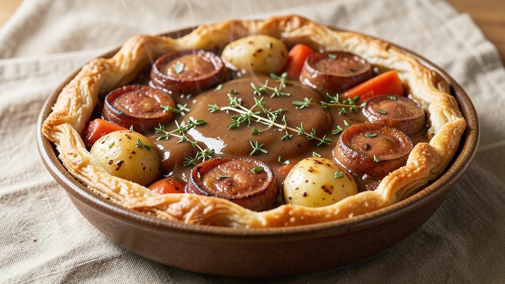 Sausage and Gravy Pot Pie Recipe: Flaky Crust Locks in Savory Filling