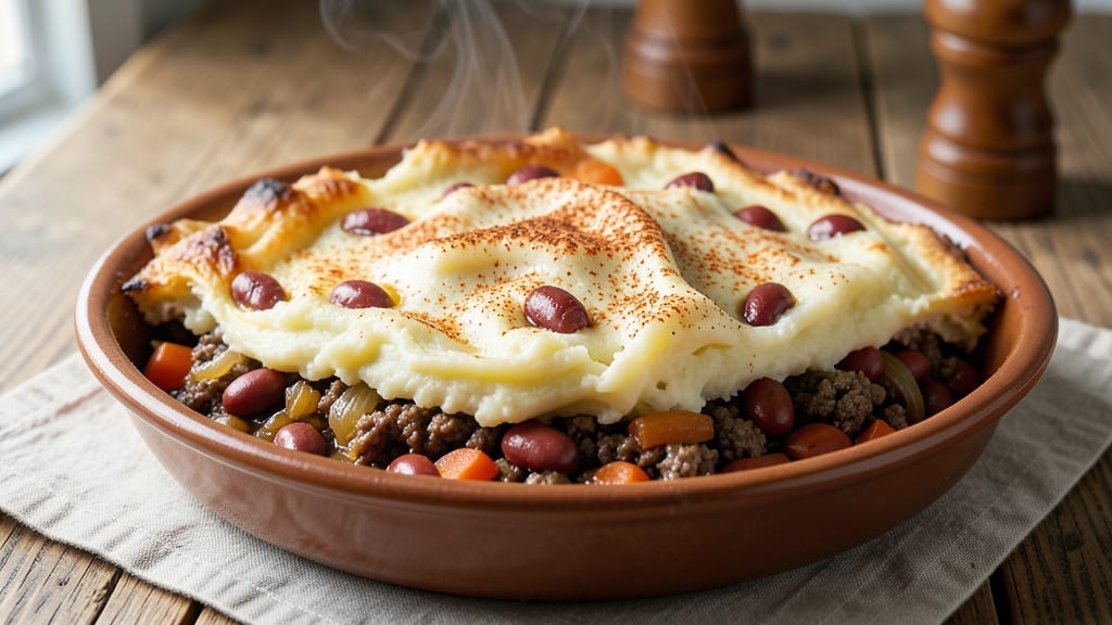 Shepherd's Pie With Baked Beans Recipe: Hearty Mashed Potato Topping Over Savory Beans and Meat