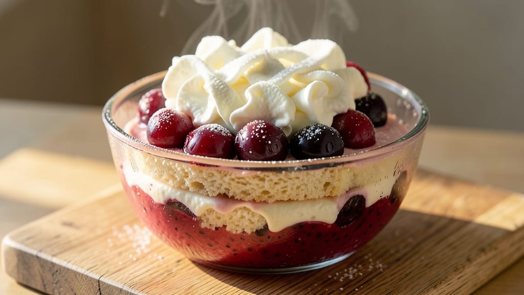 Recipe Using Angel Food Cake Mix and Cherry Pie Filling: No-Bake Cheesecake Swirl Delight