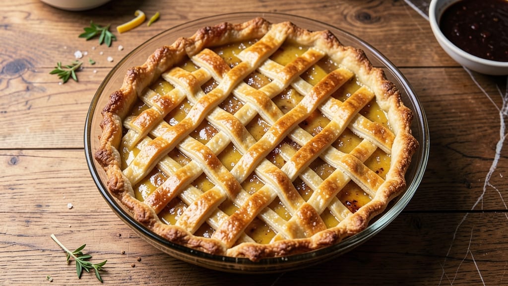 2-Crust Pie Recipe With Shortening: Golden Flake Lattice Over Creamy Filling