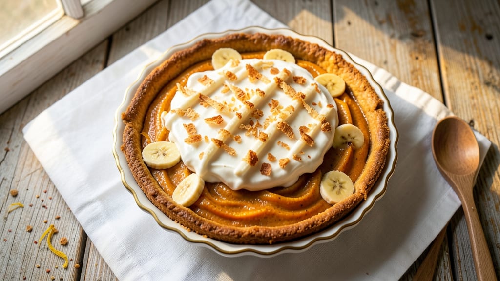 Pumpkin Banana Cream Pie Recipe: Swirled Vanilla Cream and Spiced Filling Fusion