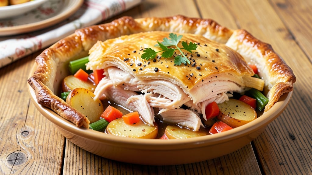 Pot Pie Bake Recipe: Savory Gravy and Fluffy Potato Layers in One Dish