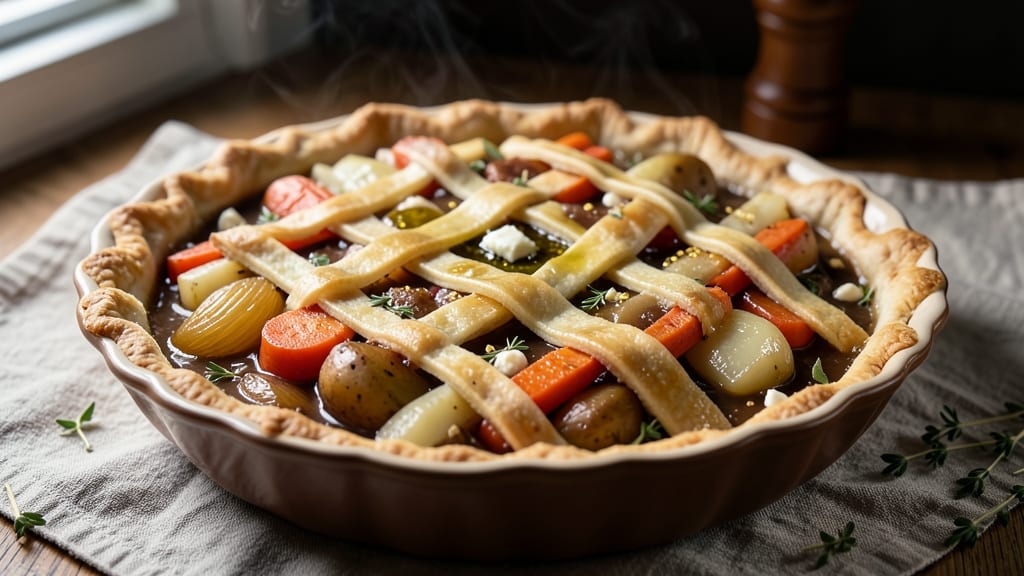 Root Vegetable Pot Pie Recipe: Rustic Lattice Crust Over Savory Mashed Base